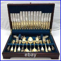 KINGS Design Sheffield England Crown Gold Plated 84 Piece Canteen of Cutlery Set
