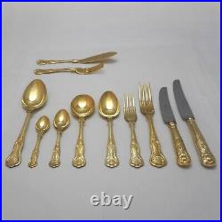 KINGS Design Sheffield England Crown Gold Plated 84 Piece Canteen of Cutlery Set