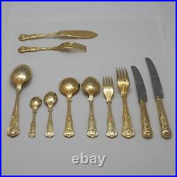KINGS Design Sheffield England Crown Gold Plated 84 Piece Canteen of Cutlery Set