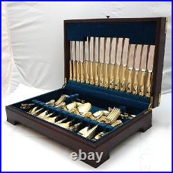 KINGS Design Sheffield England Crown Gold Plated 84 Piece Canteen of Cutlery Set