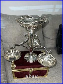 LARGE SILVER PLATED BON BON With SIDE BASKETS TABLE CENTRE PIECE 14 TALL