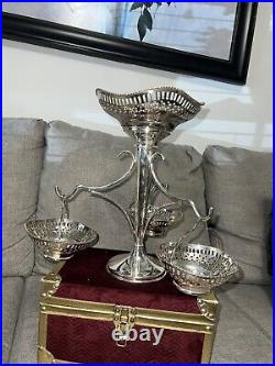 LARGE SILVER PLATED BON BON With SIDE BASKETS TABLE CENTRE PIECE 14 TALL