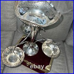 LARGE SILVER PLATED BON BON With SIDE BASKETS TABLE CENTRE PIECE 14 TALL