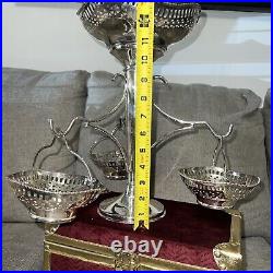 LARGE SILVER PLATED BON BON With SIDE BASKETS TABLE CENTRE PIECE 14 TALL