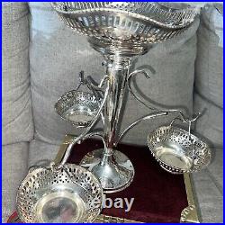 LARGE SILVER PLATED BON BON With SIDE BASKETS TABLE CENTRE PIECE 14 TALL