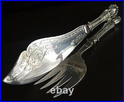 Large Antique Lee & Wigfull English Silver Plated Fish Knife & Fork Serving Set