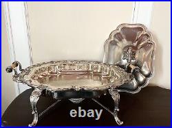 Large Four Piece Antique Silver Plate on Copper Chafing Dish Set Hallmarked