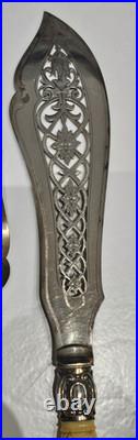Large Ornate Antique Silver Plated Fish Knife & Fork Serving Set 34cm, 238g