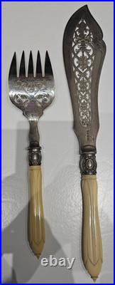 Large Ornate Antique Silver Plated Fish Knife & Fork Serving Set 34cm, 238g
