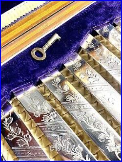 Lovely Knife & Fork Antique 24 Piece dessert Set, Silver Plated, Mother Of Pearl