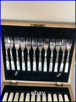 Mahogany Cased 24 Piece Mother Of Pearl & Silver Plated Fruit Knives & Forks (2)
