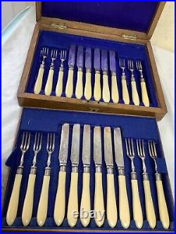 Mappin & Webb 24 Piece Silver Plated Cake Knife And Fork Set Boxed