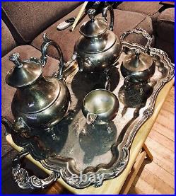 Meneses Orfebres of Madrid Spain Antique 5 piece tray tea coffee sugar creamer
