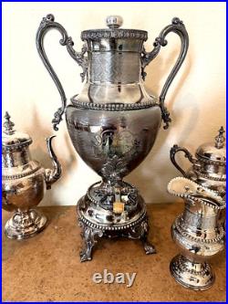 Meriden Britannia Co. 1861 Tea/ Coffee/samovar Set Ornate Silver Plate Design