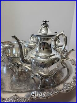 Meriden Britannia Tea Coffee Silverplate 6 Piece Service 1866 + Towle Tray