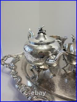 Meriden Britannia Tea Coffee Silverplate 6 Piece Service 1866 + Towle Tray