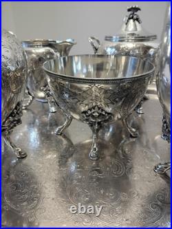 Meriden Britannia Tea Coffee Silverplate 6 Piece Service 1866 + Towle Tray