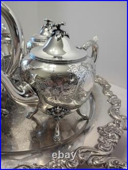 Meriden Britannia Tea Coffee Silverplate 6 Piece Service 1866 + Towle Tray