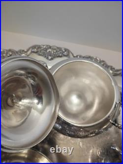 Meriden Britannia Tea Coffee Silverplate 6 Piece Service 1866 + Towle Tray