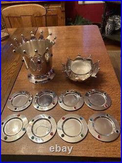 Mid Century International Silver Plate 10 Piece Set With Rind stones