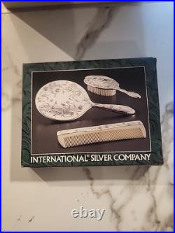 NEW INTERNATIONAL SILVER CO Silver Plate 3 Piece Dresser Set No 99117993