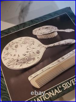 NEW INTERNATIONAL SILVER CO Silver Plate 3 Piece Dresser Set No 99117993