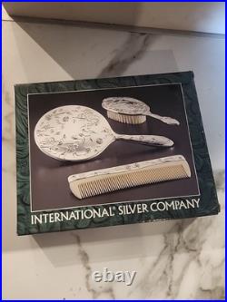 NEW INTERNATIONAL SILVER CO Silver Plate 3 Piece Dresser Set No 99117993