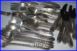 National Silverplated Flatware Pattern Rose And Leaf (50) Pc Set National Silverplated Flatware Pattern Rose And Leaf (50) Pc Set