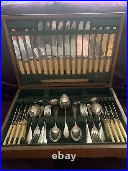 OLD ENGLISH Design JAMES WALKER Silver Service 61 Piece Canteen of Cutlery Set