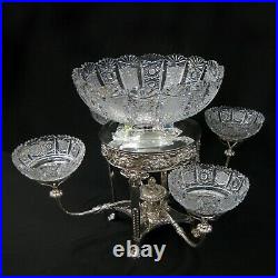 Old Sheffield plate center piece with cut crystal bowls