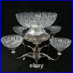 Old Sheffield plate center piece with cut crystal bowls