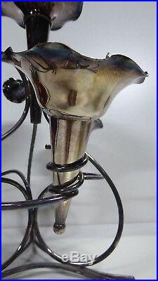 Old Silver Plated Trumpet Epergne Vase Centre Piece Decorative Scroll Arts Craft