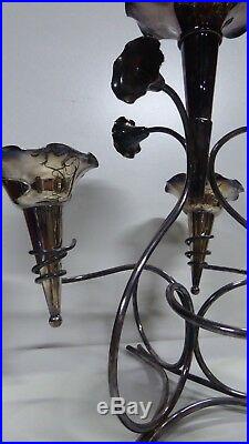 Old Silver Plated Trumpet Epergne Vase Centre Piece Decorative Scroll Arts Craft