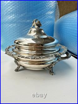 Ornate Antique 3 piece Silver Plated Lidded Soup Server with warming dish c1880
