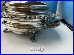 Ornate Antique 3 piece Silver Plated Lidded Soup Server with warming dish c1880