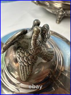 Ornate Antique 3 piece Silver Plated Lidded Soup Server with warming dish c1880