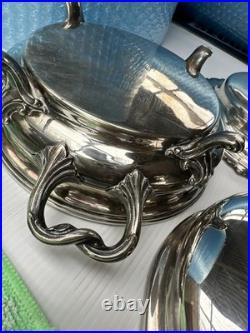 Ornate Antique 3 piece Silver Plated Lidded Soup Server with warming dish c1880