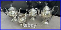 Ornate Antique Victorian Embossed Silver Plate 4 piece Coffee Tea Serving Set