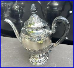 Ornate Antique Victorian Embossed Silver Plate 4 piece Coffee Tea Serving Set