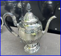 Ornate Antique Victorian Embossed Silver Plate 4 piece Coffee Tea Serving Set