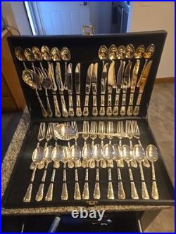 Ornate Silver-Plated Flatware Set Service for 12 60+ Pieces With Case