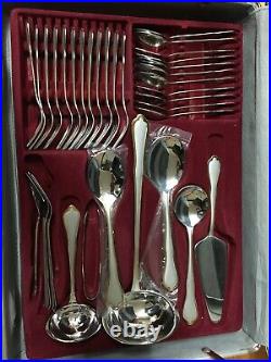PRIMA CUTLERY SET 84 Piece PARTIAL GOLD PLATED with 18/10 stainless steel, CASED