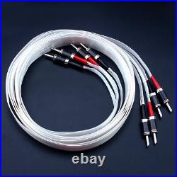 Pair Silver Plated 8N OCC Flat Speaker Cable Cord with Carbon Fiber Banana Plug