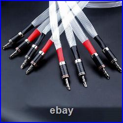 Pair Silver Plated 8N OCC Flat Speaker Cable Cord with Carbon Fiber Banana Plug