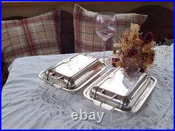Pair Stylish Art Deco Silver Plate Entree Dishes -Richard Richardson Sheffield