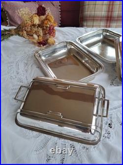 Pair Stylish Art Deco Silver Plate Entree Dishes -Richard Richardson Sheffield