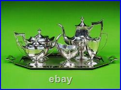 Plymouth by Gorham sterling silver 5-piece tea set. With silver Plated Tray