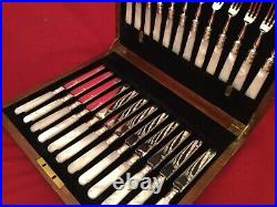 Quality 24 Piece Mother of Pearl Silver Plate, EPNS, Fruit Knife & Fork Set