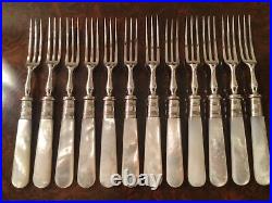 Quality 24 Piece Mother of Pearl Silver Plate, EPNS, Fruit Knife & Fork Set
