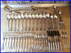 RARE 1850 1935 Christofle Chinon Fiddle Filet 58 pieces silver plated dinner set
